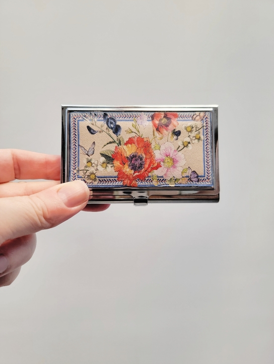 Brighton Accessories - Brighton Blossom Floral Silver Metal Card Case Minimalist Cottagecore Minimalist